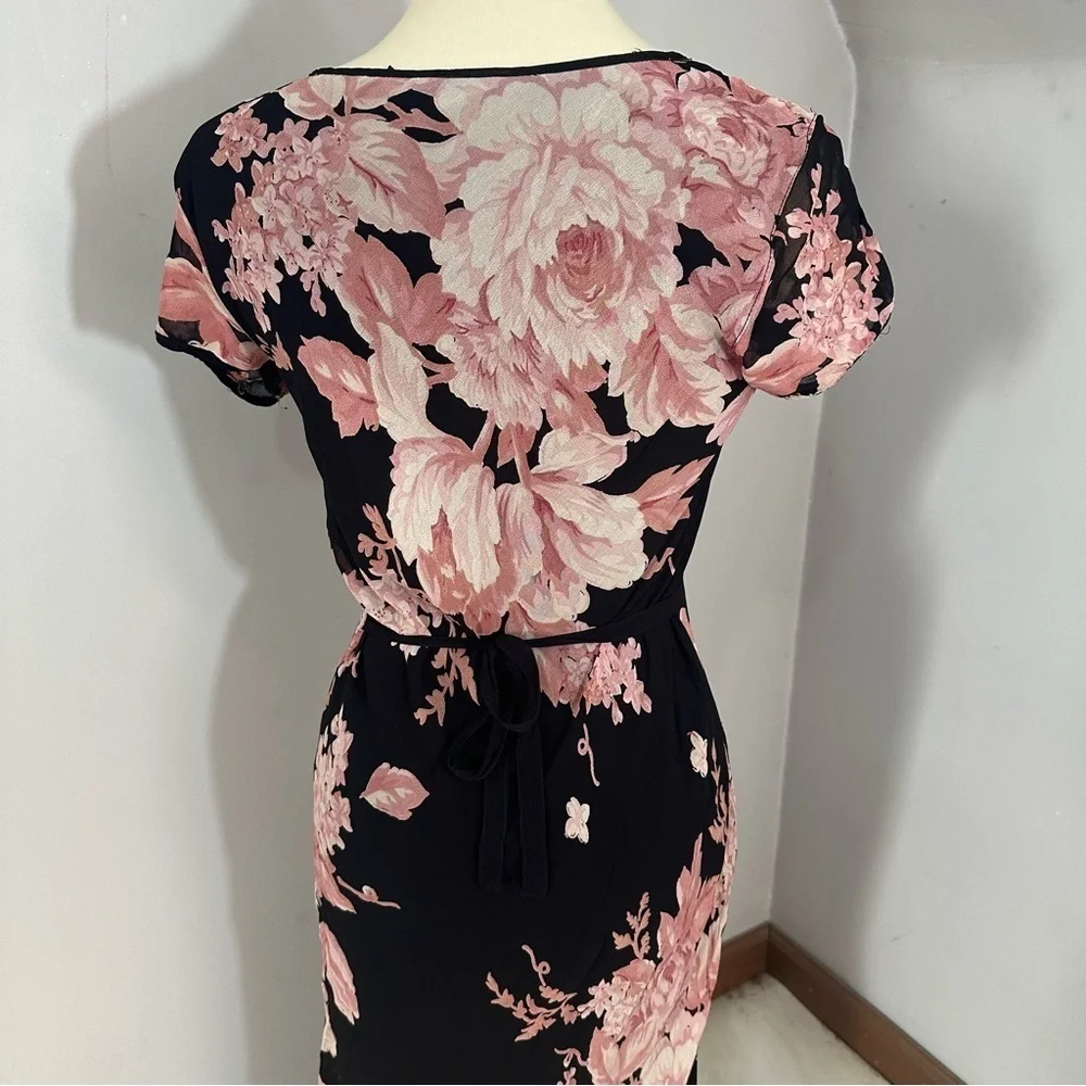Vintage Y2K Floral Black Flowy Maxi Dress Whimsigoth Resort Formal Evening Bloom - Picture 8 of 15